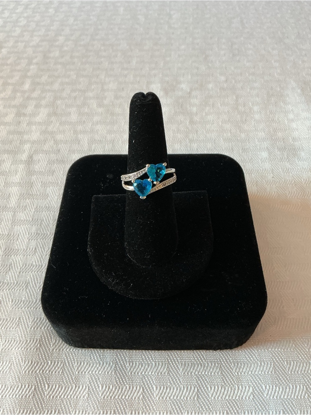 Blue Heart Sterling Silver Double Heart Ring